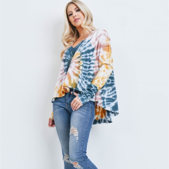 TEAL MUSTARD TIE DYE TOP - Picture 4 of 5